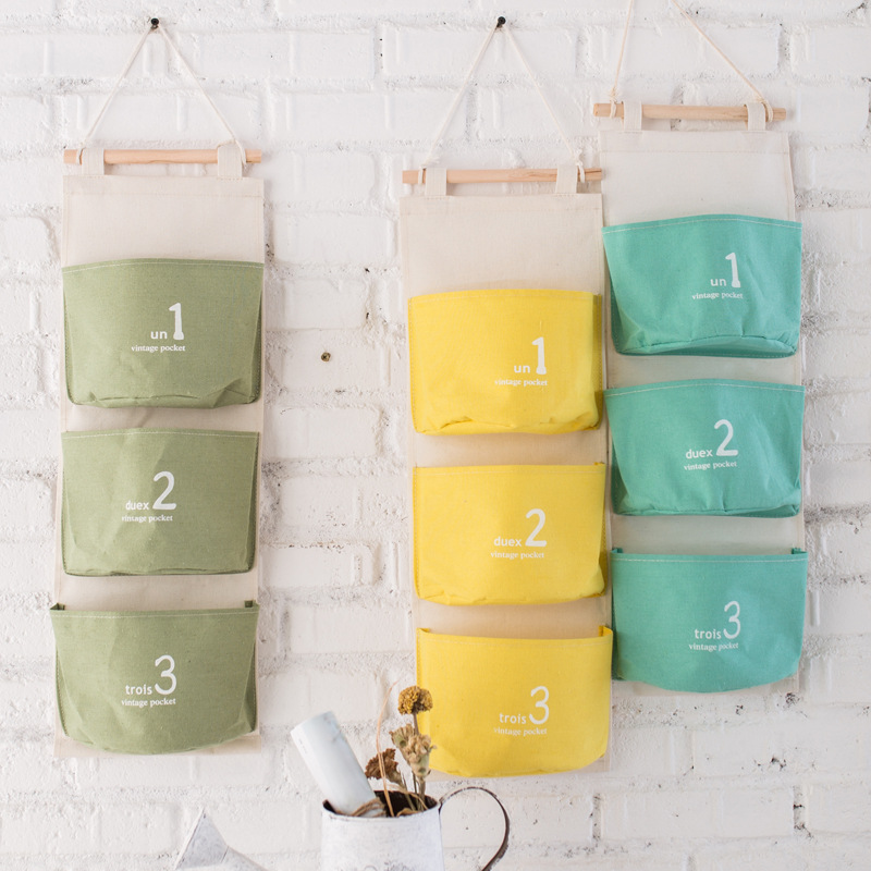 

Cotton and Linen Storage Bag Cloth Art Sundries Storage Organizer Dormitory Wall Hanging Finishing Case Hanger Behind The Door, Green