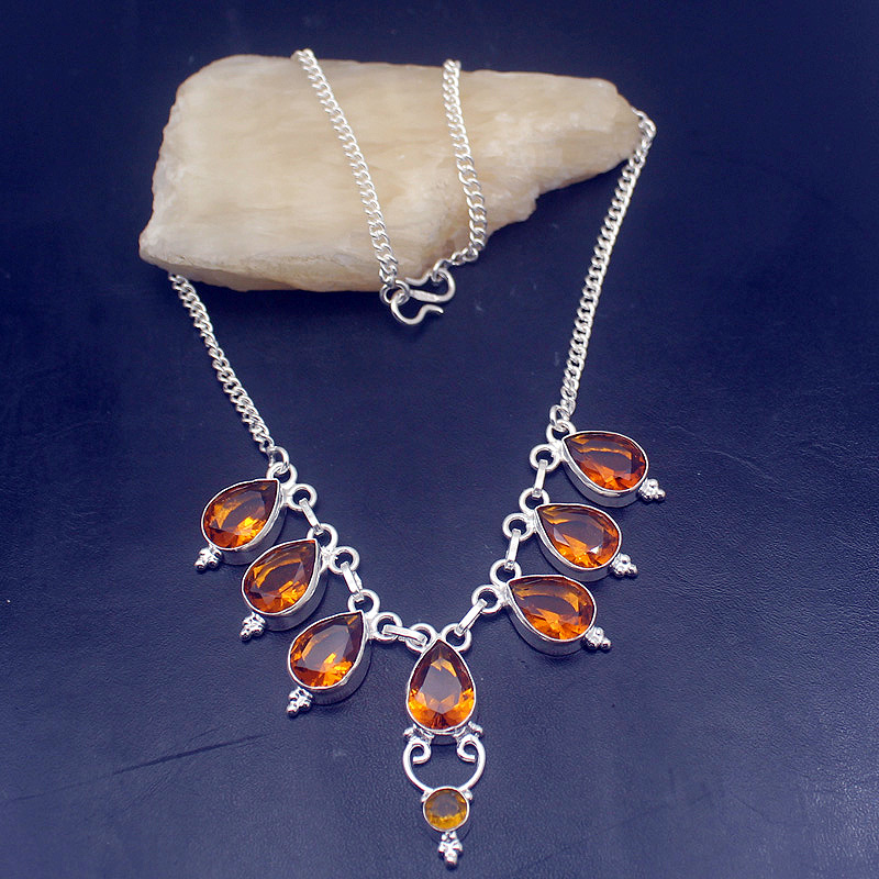 

Amazing Teardrop HoneyTopaz Silver Color Women Necklace Chain 16 Inch HD217