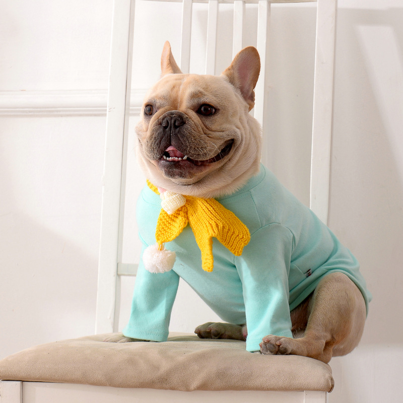 

MPK Dog Wear] Cute Dog Sweater with Scarf, Suitable for French Bulldogs and Pugs, Red