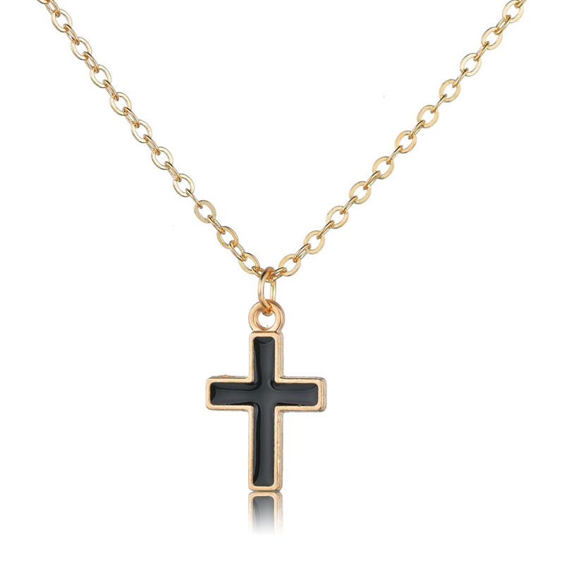 

Simple Tiny Cross Chain Necklace for Women Cute Ladies Gold Jewelry Pendant Necklaces Black Cross Pendant Ornament Gifts