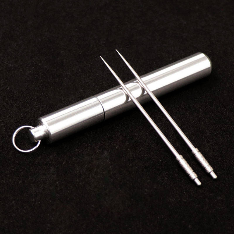 

Silver Portable Titanium Alloy Toothpicks Storage Case Holder Accessories + Reusable [Non-toxic] Toothpick Food Fruit Picks Necklace