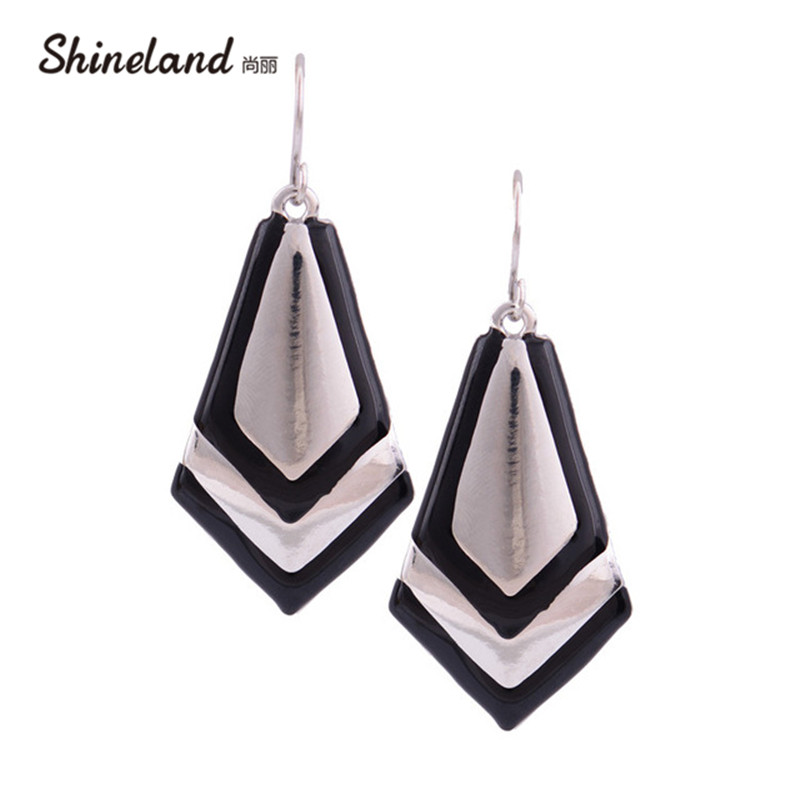 

New Fashion Jewelry Unique Design Shiny bijoux\trendy Alloy Enamel Big Pendant Statement Drop Earrings for Women, Silver