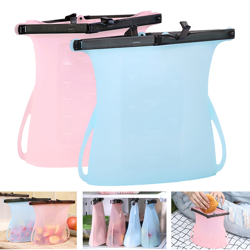 

Silicone Food Storage Bag Reusable Sealed Leakproof Zip Bag Vegetable Fruit Fresh Keeping Container Travel Kitchen Accessories