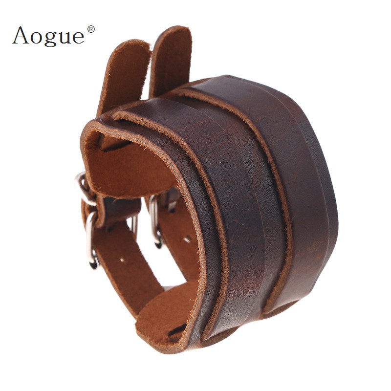 

Black & Brown 7 Genuine Leather Bracelet With Alloy Buckle Adjustable Fashion Women & Men Bracelets Jewelry