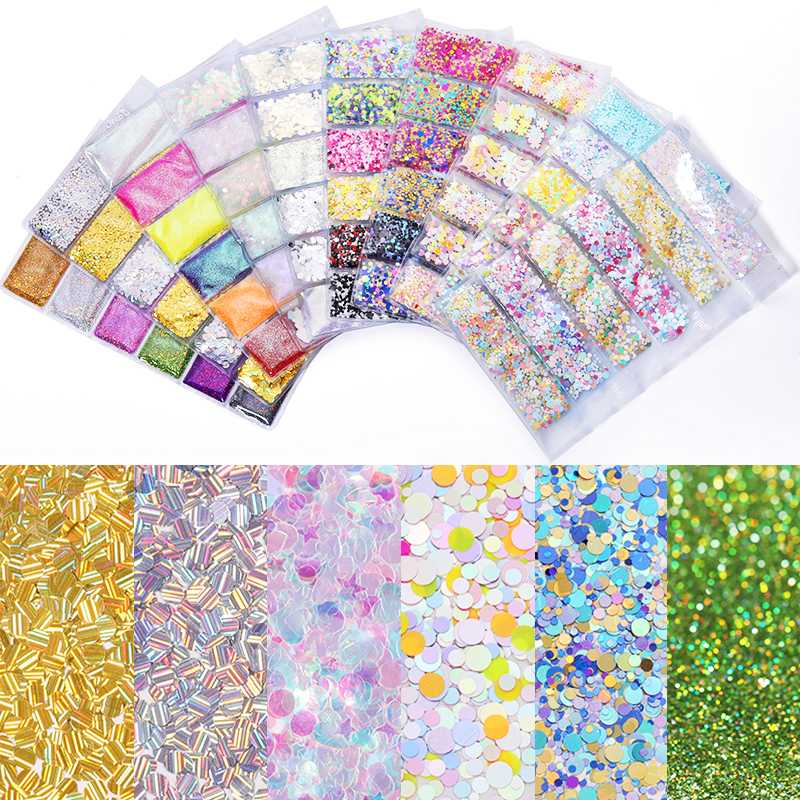 

6 Patterns/Bag Mixed Size Nail Sequins Colorful Flakes 3D Nail Art Decoration DIY Design Accessories