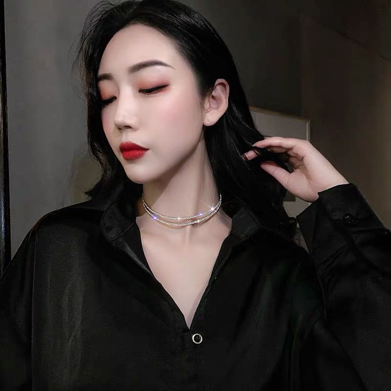 

Fashion simple Rhinestone ladies Double Necklace Necklace declaration luxury neckline Crystal Party Gift