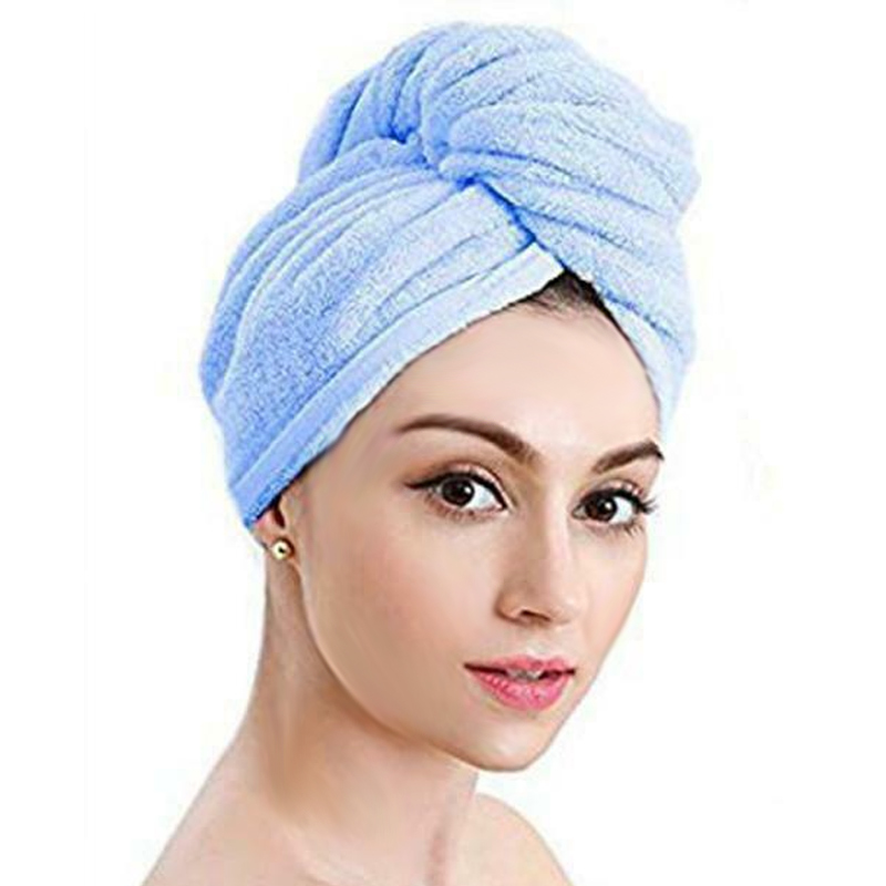 

Hair Dry Towel Microfiber Wrapped Quick Drying Shower Bath Cap with Button PI669