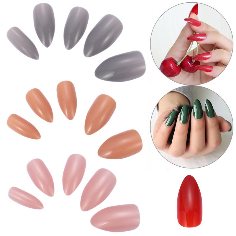 

100Pcs3D Mirror Colorful Mirror Effect Full Cover Stiletto Fake Nails Eagle French False Nails Extension Patch False Tip