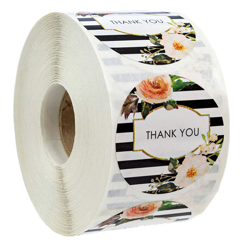 

500 Pieces Thank You Envelope Adhesive Stickers Flower Print Round Seal Label For Wedding Party Scrapbook Gift