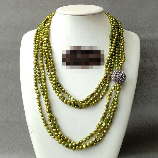 

Beautiful 3 Strands Green Pearl Long Necklace 50