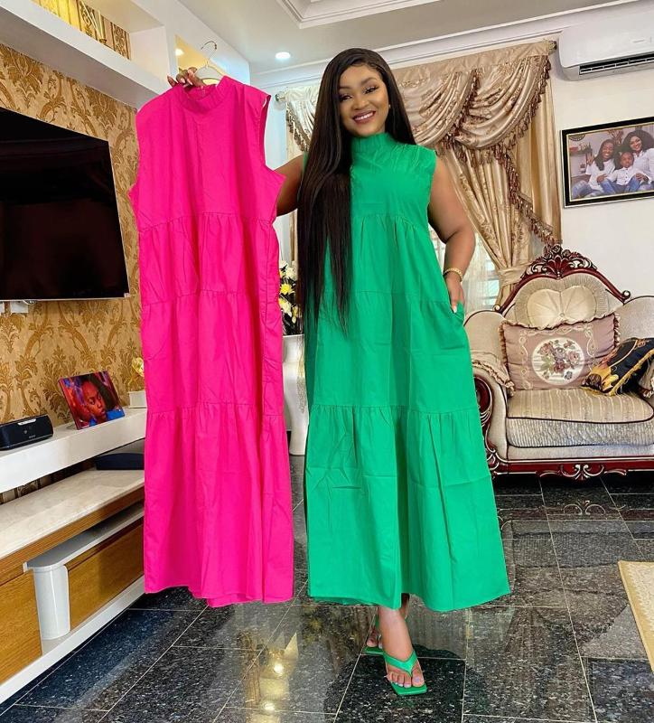 

African mother large size shirt skirt elegant and comfortable stitching cake skirt, Green