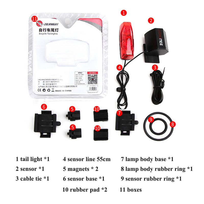 

Bicycle Lights Induction Tail Light Bike Warning Lamp Red Magnetic Power Generator Taillight Seat Tube Waterproof