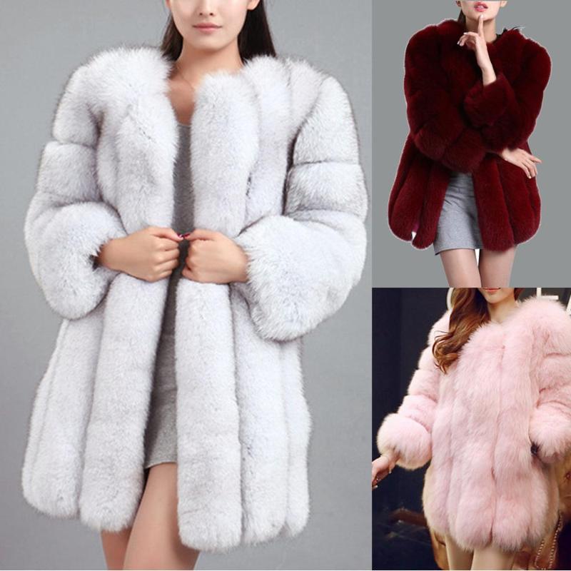 

Faux Fur Coat Women Plus Size 4XL Autumn Winter Fluffy 2020 Plush Coat Fashion Solid Long Sleeve Loose Warm Soft Outwear, White