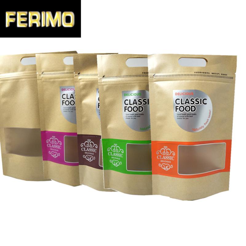 

300Pcs 15x25cm Doypack Kraft Paper Plastic Window Packaging Bag with Handle Self Seal Snack Grocery Pouches