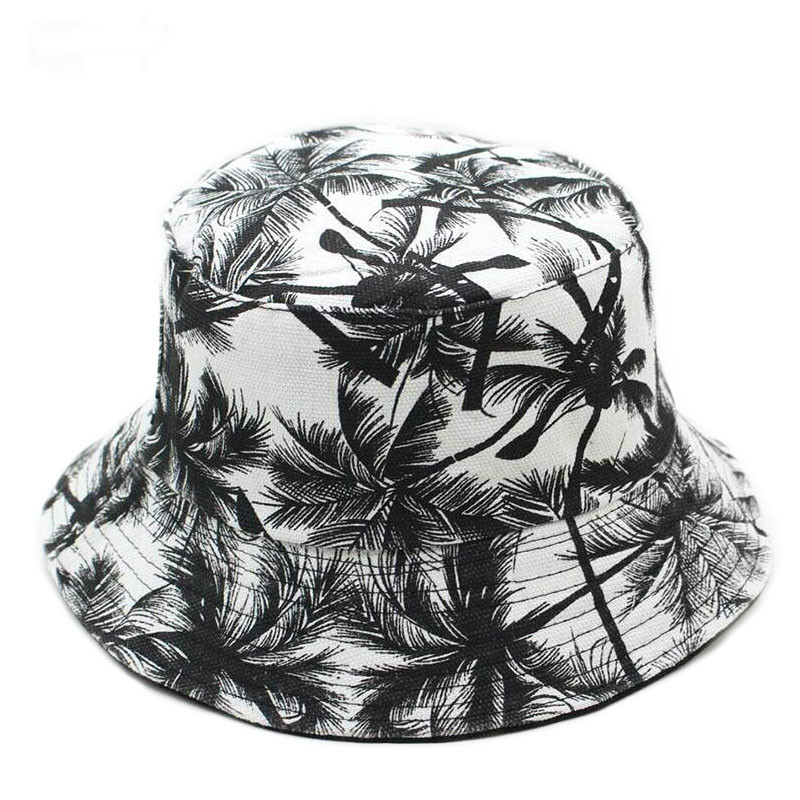 

Unisex Hat For Men Women Two Side Reversible Beach Coconut Tree Bucket Hat Sun Shade Hip Hop Panama Cap Summer Fisherman