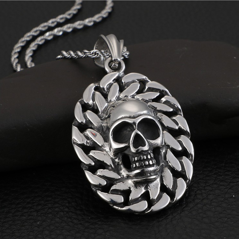 

Gothic Mens Necklaces Solid Stainless Steel Skull Pendants 22/24Inch Long Necklace For Men Punk Rock Biker Jewelry Accessories