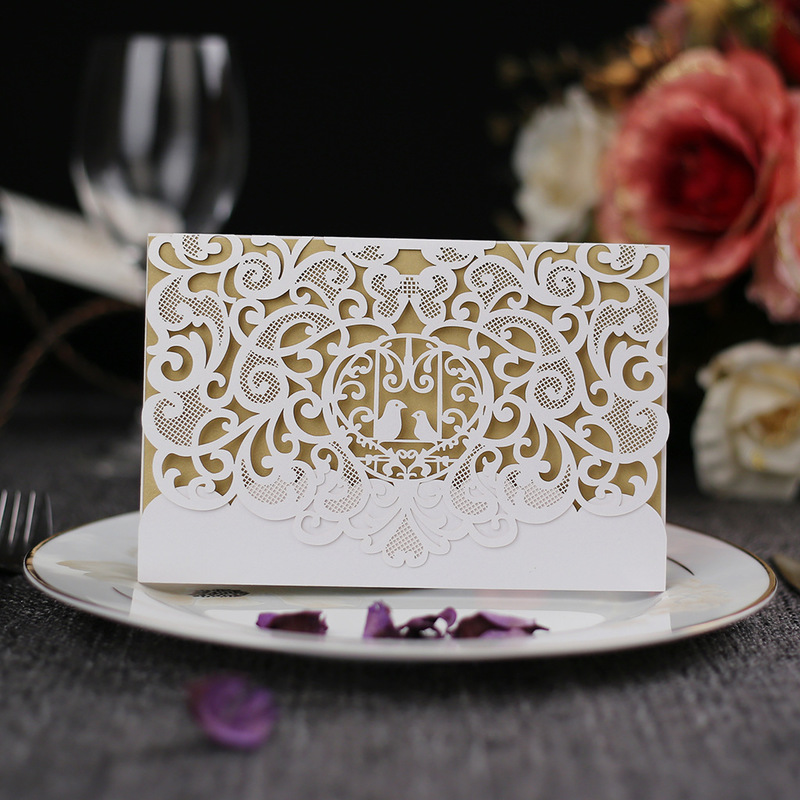 

Elegant Laser Cut Wedding Invitation Cards Greeting Card Customize Business paper cards postcards wedding Free Printing