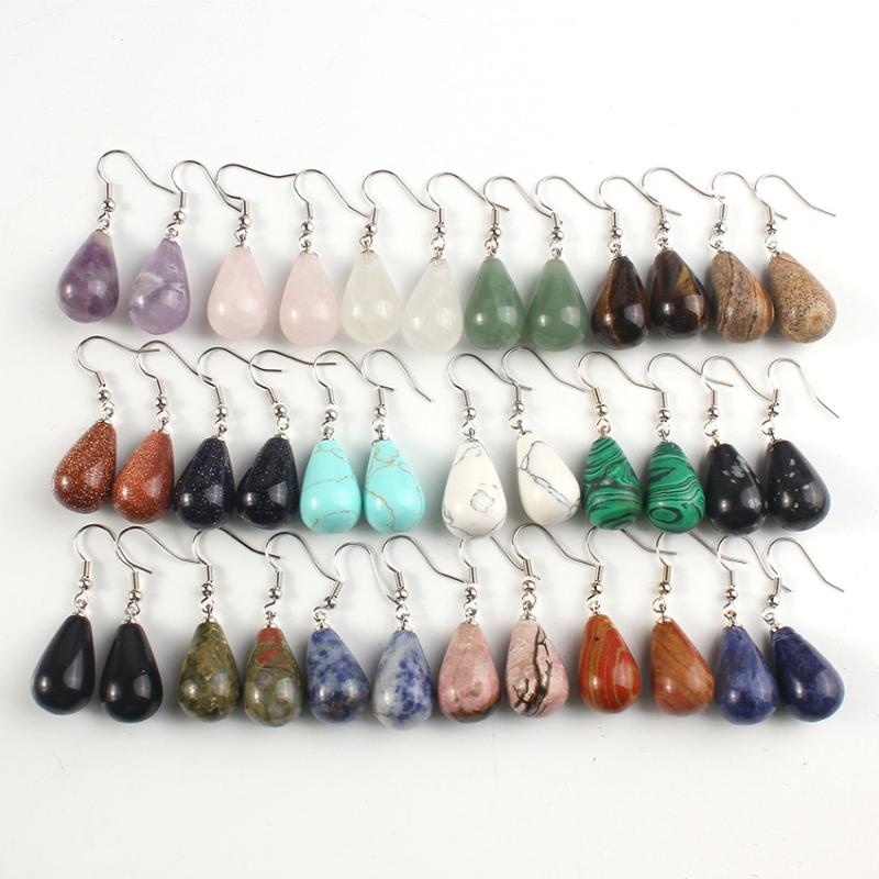 

1 Pcs Elegant Teardrop Earrings Natural Amethysts Green Turquoises Malachite Stone Water Drop Earrings for Women Jewelry Gift, Silver