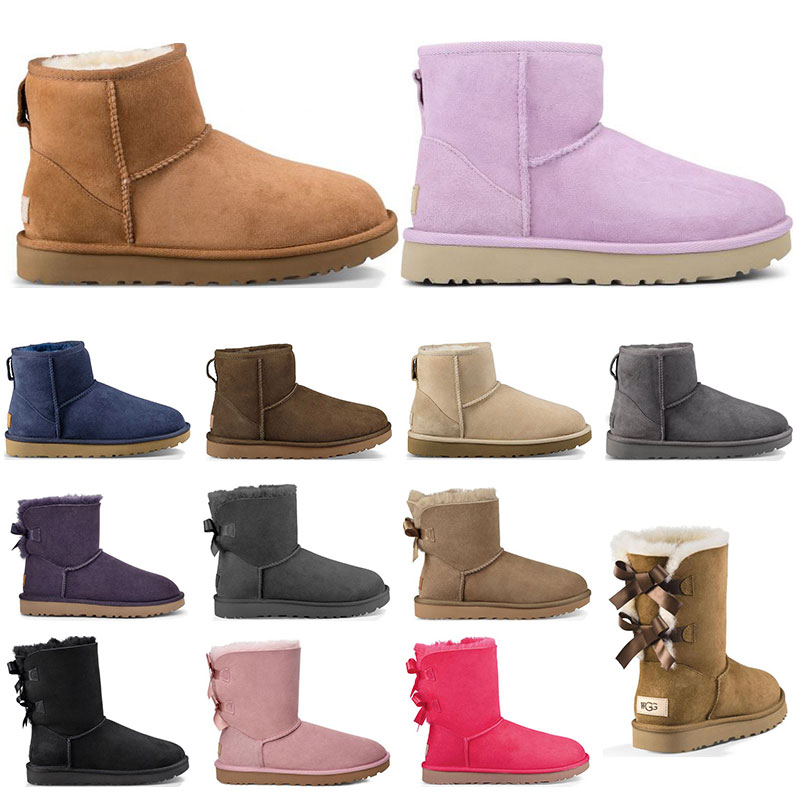 

Designer Women Classic Snow Boots Ankle Short Bow Fur Boot for Winter Black Chestnut Fashion Womens booties Size 36-41