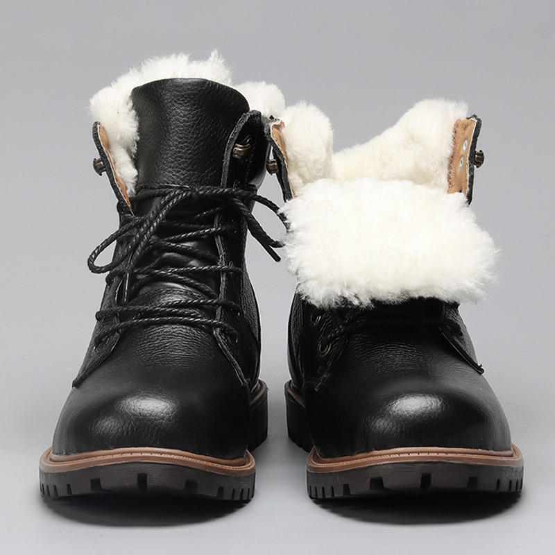 

Natural Wool Men Winter Boots Size 35~48 Warmest Genuine Leather Russian Style Men Snow Boots #YM1570, Black