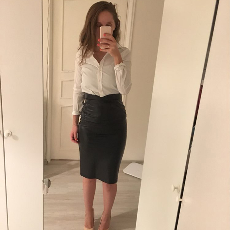 

Women Faux Leather Skirt Office Lady High Waist Slim Party Pencil Skirt Black Ladies