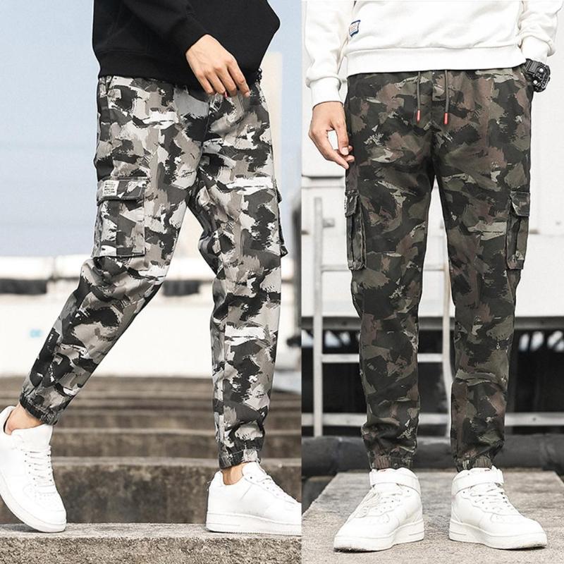 

Casual Cargo Workwear Pants Trousers Men Casual Wear-resistant Camouflage Ankle-tied Cotton Ninth Pants Trousers, Green