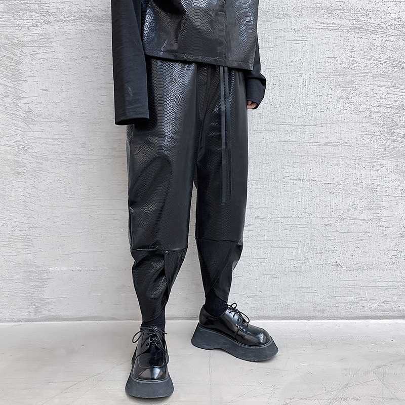 

Men Snakeskin Pattern Casual Ankle-length Leather Pant Male Streetwear Hip Hop Punk Gothic Harem Pant, D559