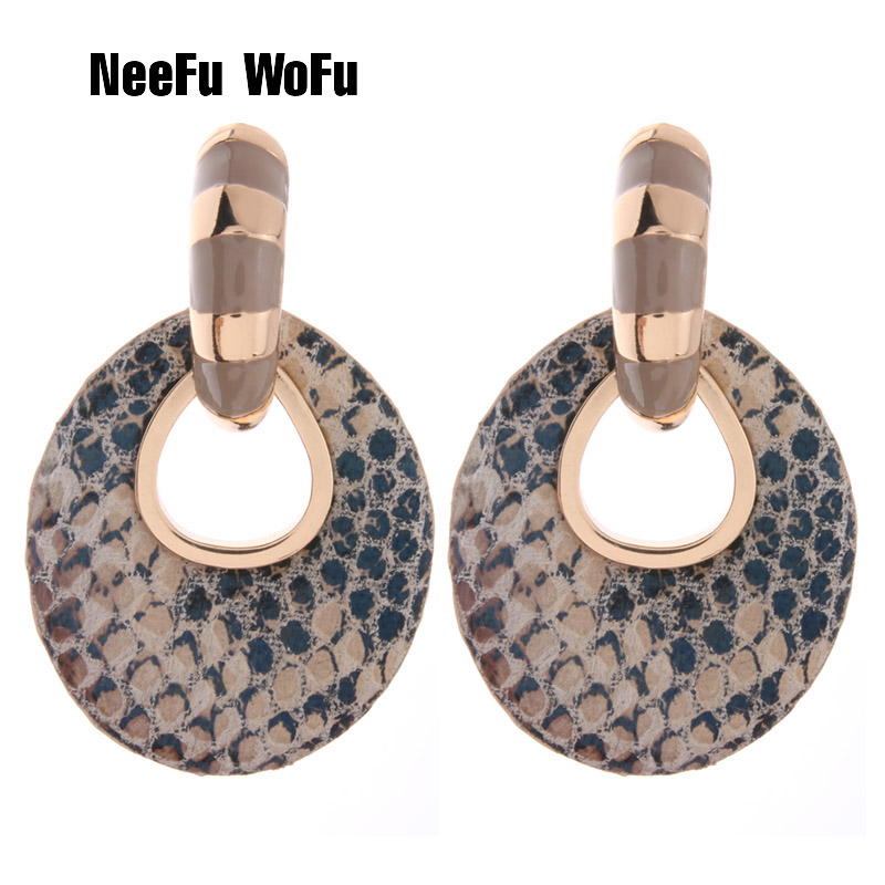 

NeeFu WoFu Big Earring fashion jewelry Printed rings for women Leather orecchini Ear femme Large Brinco Oorbellen Halloween