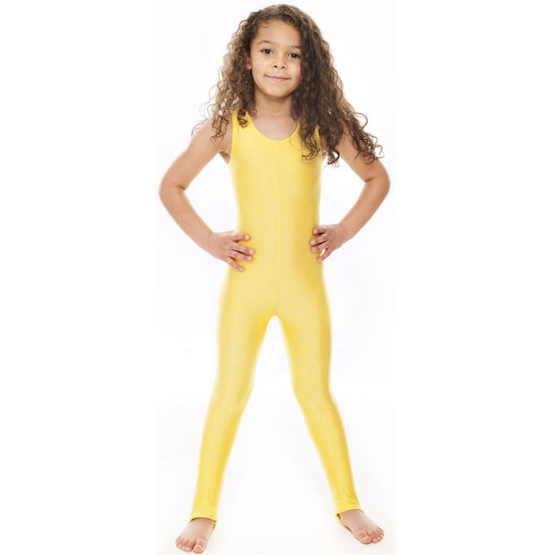 

Yellow Girls Tank Unitards Stirrups Kids Nylon Gymnastics Unitard Dance Bodysuit Stage Performance Show For Children, Black