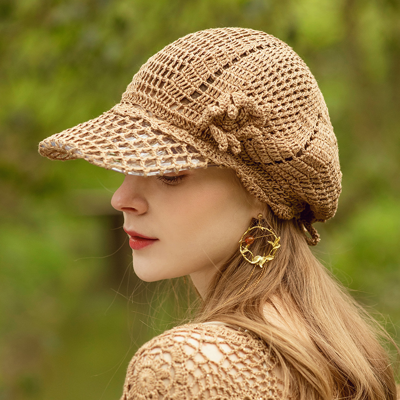 

B-7950 Adult Handmade Hollow Hat Ventilation Knitting Cap Women's Summer Korean-Style Big Head Circumference Adjustment, Black