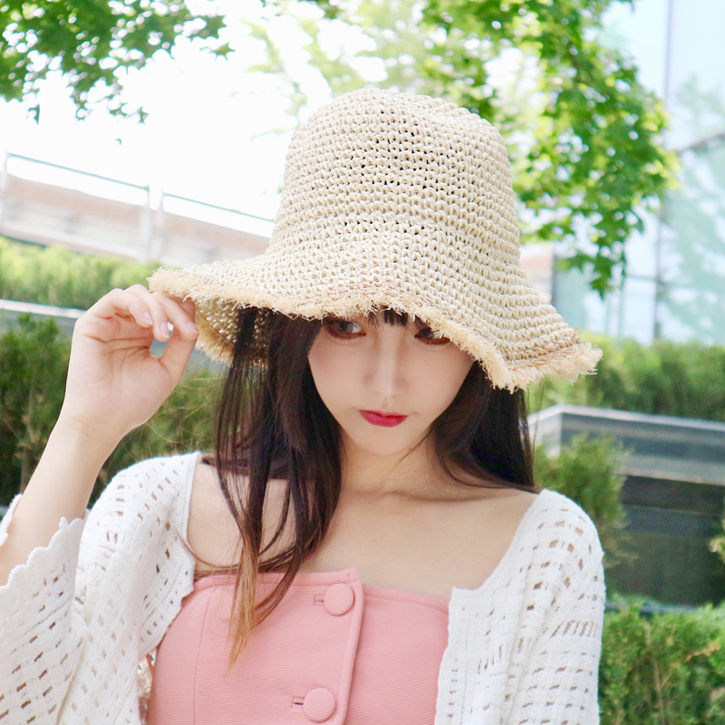 

Hat Women Summer Korean Version Raffia Beach Wide Brim Straw Cap Sun Protection Visor Hats Female Girl Casual Elegant Caps H6587, Khaki