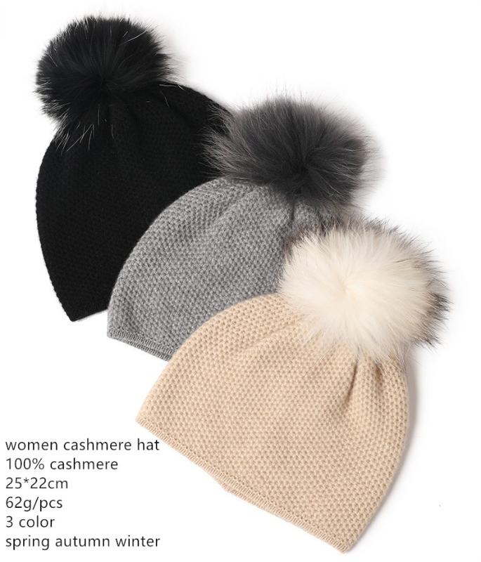 

Naizaiga 100% cashmere knitted wool ball hat high top detachable wool solid winter hat , SN748