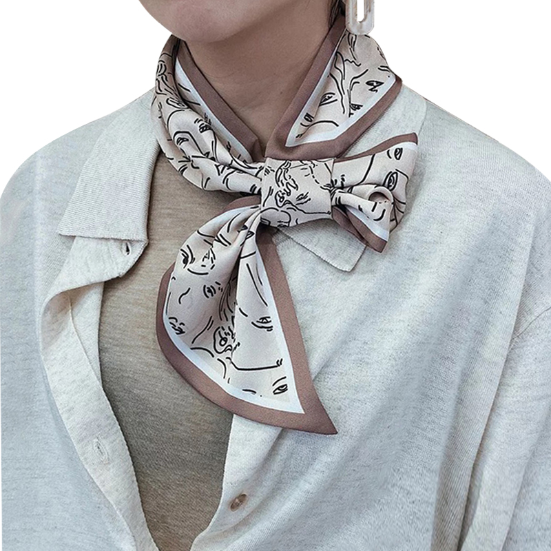 

Spring Sweet Women Scarf Female Fashion love Ribbon Tied Bag Decoration Ribbons Hair Band Bufanda Mujer Silk scarve beige