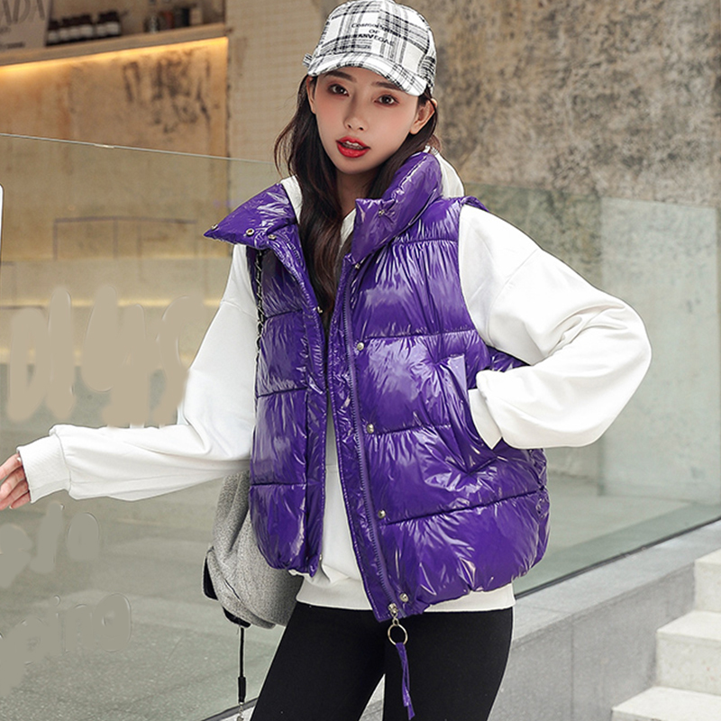 

2020 Cotton Vest Student Female Spring Autum Stand Collar Down Cotton Vest Short Section Was Thin Women, Black