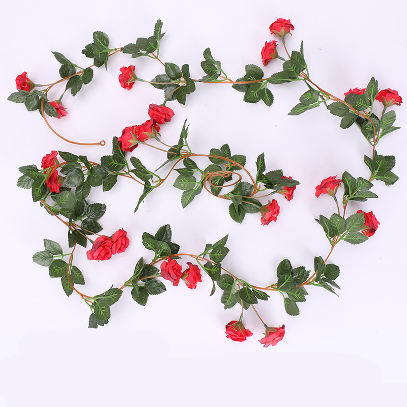 

5PCS 22 heads Silk Rose Flower With Ivy Vine Artificial Flowers for Home Wedding Decor Decorative Artificial Flower Garland, Red