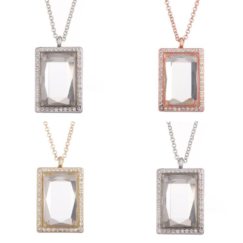 

Rinestone Square Locket Making Floating Photo Necklaces Finding Locket Charms Memorial Women Gift Essential Oil Jewelry