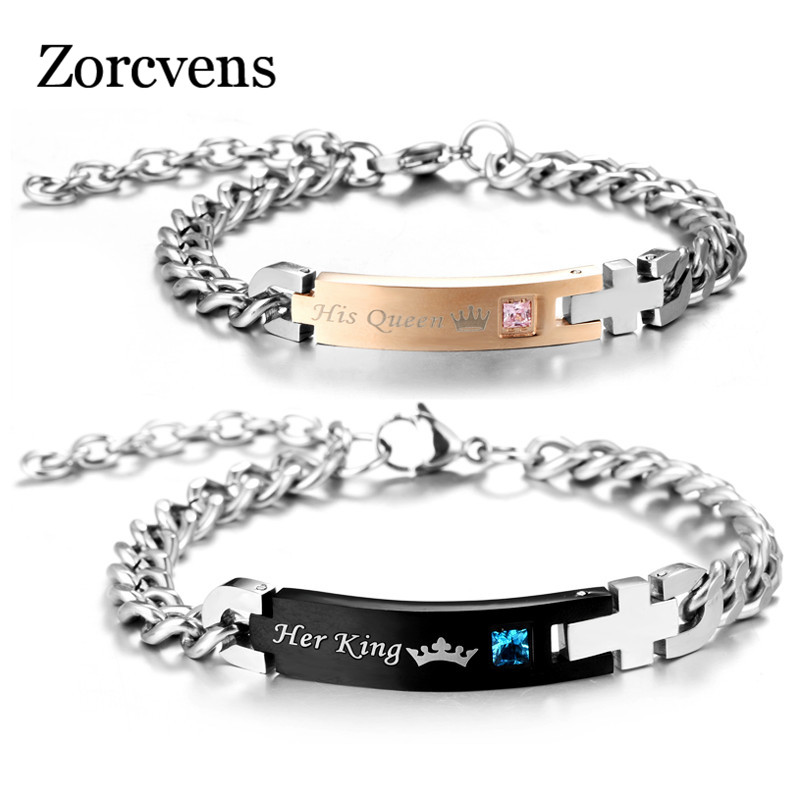 

ZORCVENS DIY Her King and His Queen Couple Bracelets with Crystal Stone Charm Lover Wedding Bracelet for Women Men