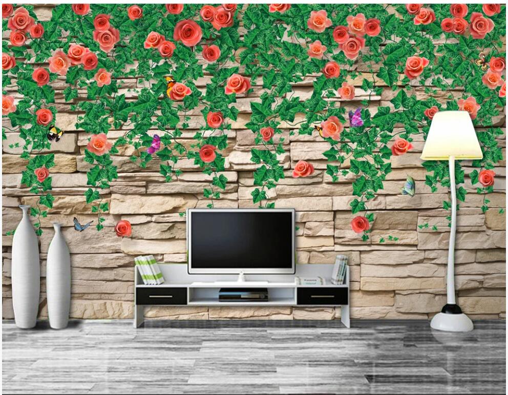 

custom photo mural 3d wallpaper Modern brick wall rose flower living room home decor 3d wall murals wallpaper for walls 3 d, Non-woven