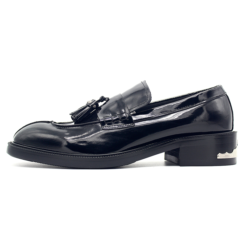 

2020 Handmade Black Tassel Metal Decoration Mocassin Homme 100% Genuine Leather Slip On Wedding Party Dress Shoes Shoes, Silver steel