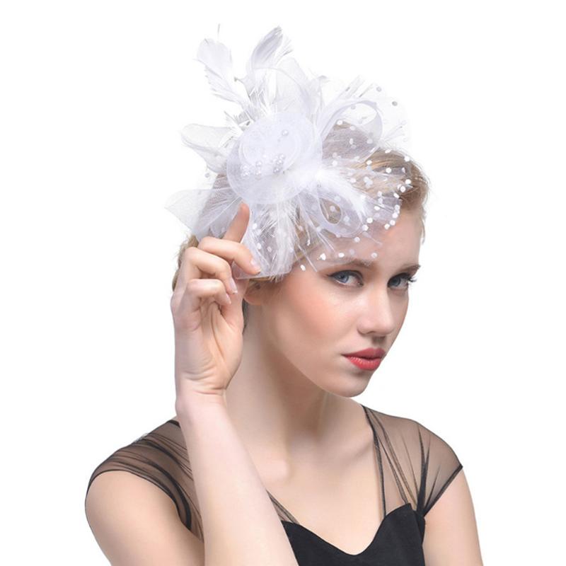 

Women Flower Cocktail Party Headwear Feather Fascinating Top Hat for Girls and Ladies, White
