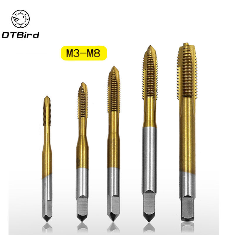 

5pcs Titanium Electroplating HSS Machine Screw Tap M3 M4 M5 M6 M8 Spiral Pointed Taps DIY Tool