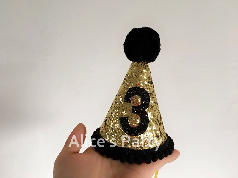 

Hot sale Glitter Gold Black 1 2 3 20 30 40 Birthday Party Mini Hats,Shining Party Hat Baby Shower Decoration Photo Shoot Props