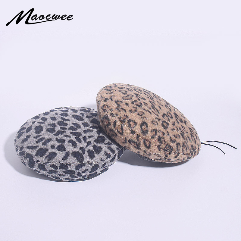 

Women Vintage Style Leopard Painter Hat Round Beret Caps Cap Wool Ski Beanie Skull Caps Hat Autumn Winter Hats 2020