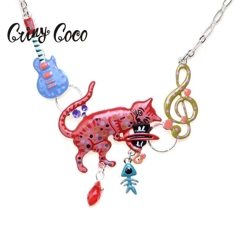 

Cring Coco Colorful Tappy Cat Choker for Girls Party Wedding Jewelry Musical Note Guitar Necklaces Pendants Chain Necklace Women