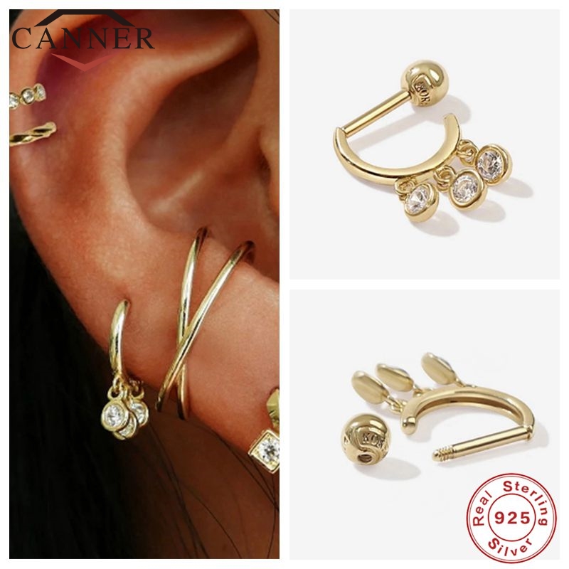 

CANNER Real 925 Sterling Silver Hoop Earrings for Women Luxury Gold Color Piercing Earring Earings Fine Jewelry Gift pendientes