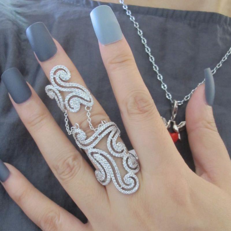 

Discount sale Europe fashion zircon stone two piece linking joint ring designer luxury copper party jewelry for women