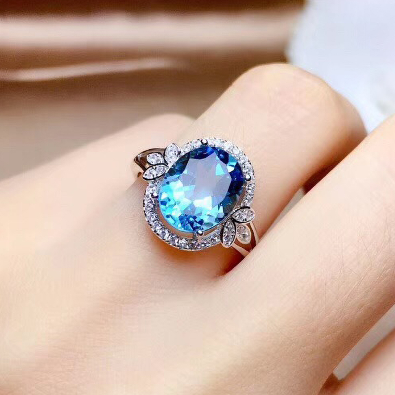 

2020 Luxury Silver Plated Wedding Rings For Women Trendy Oval Blue Zircon Bride Female Jewelry Birthstone Engagement Party Gifts