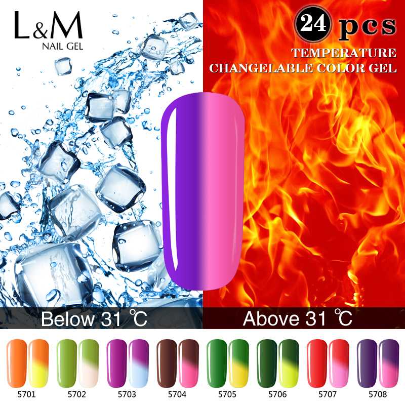

24 pcs new arrival uv led gel builder nail temperature change colors gel nail polishing kit (20 colors+2 top coat+2 base coat, Pick 24 pcs