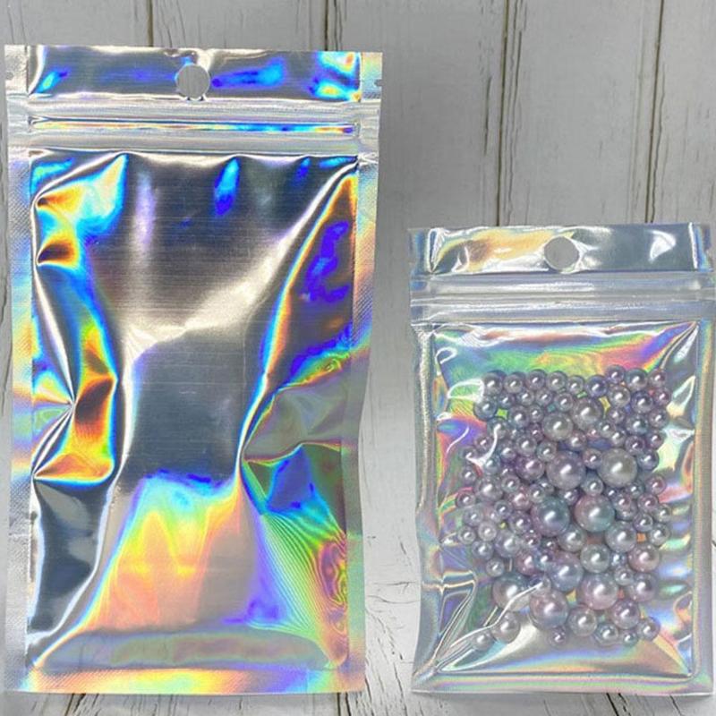 

100pcs S/M/L Flat Bath Salt Cosmetic Bag One Foil Clear Laser Side Mini Bags Holographic Aluminum Thick X2D5