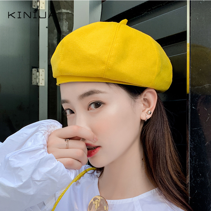 

Women summer Beret autumn thin pumpkin hat Korean version British retro party shopping brimless octagonal hat painter, Beige